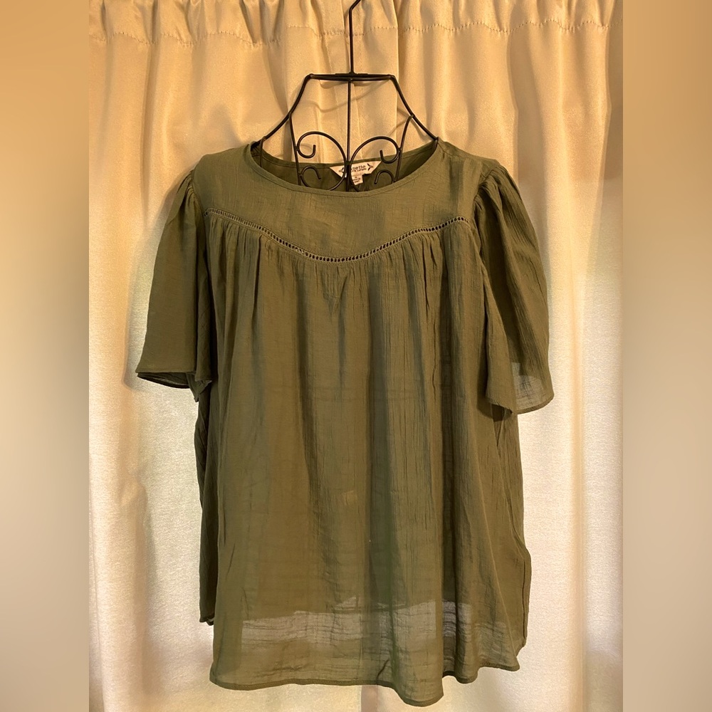 NWT Nanette Lepore Women’s Size S Army Green Lightweight Flutter Sleeve Shirt